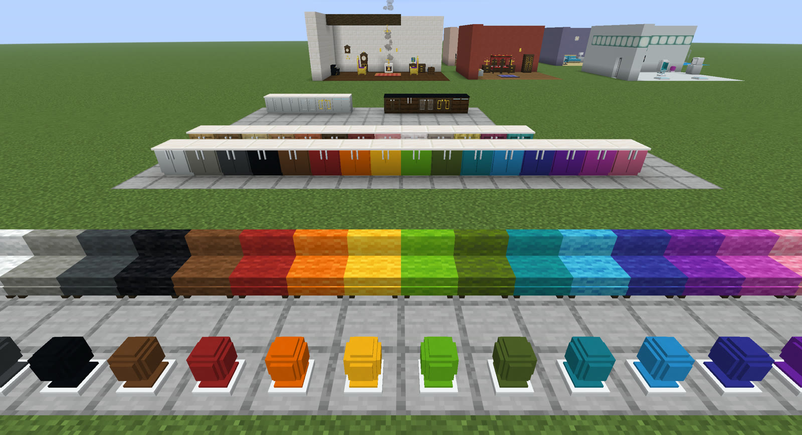 Sofas and orb lamps in all 16 colours